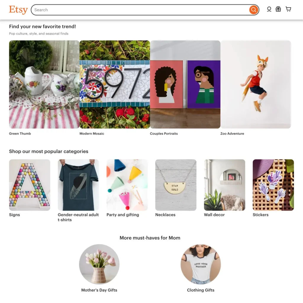 Screenshot of Etsy.com, best affiliate programs for printables