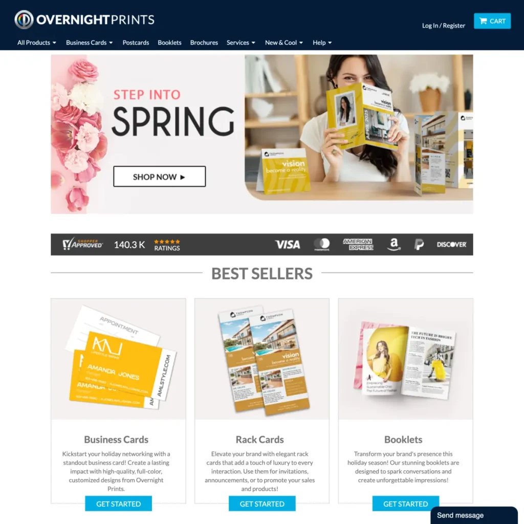 Screenshot of overnightprints.com, best affiliate programs for printables